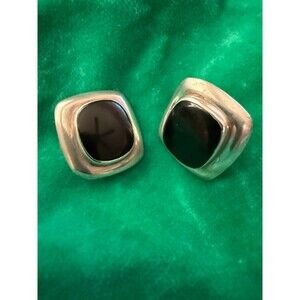 Vtg. 80's  Great Falls Metal Works GFMW  Onyx Sterling Silver Post Earrings USA